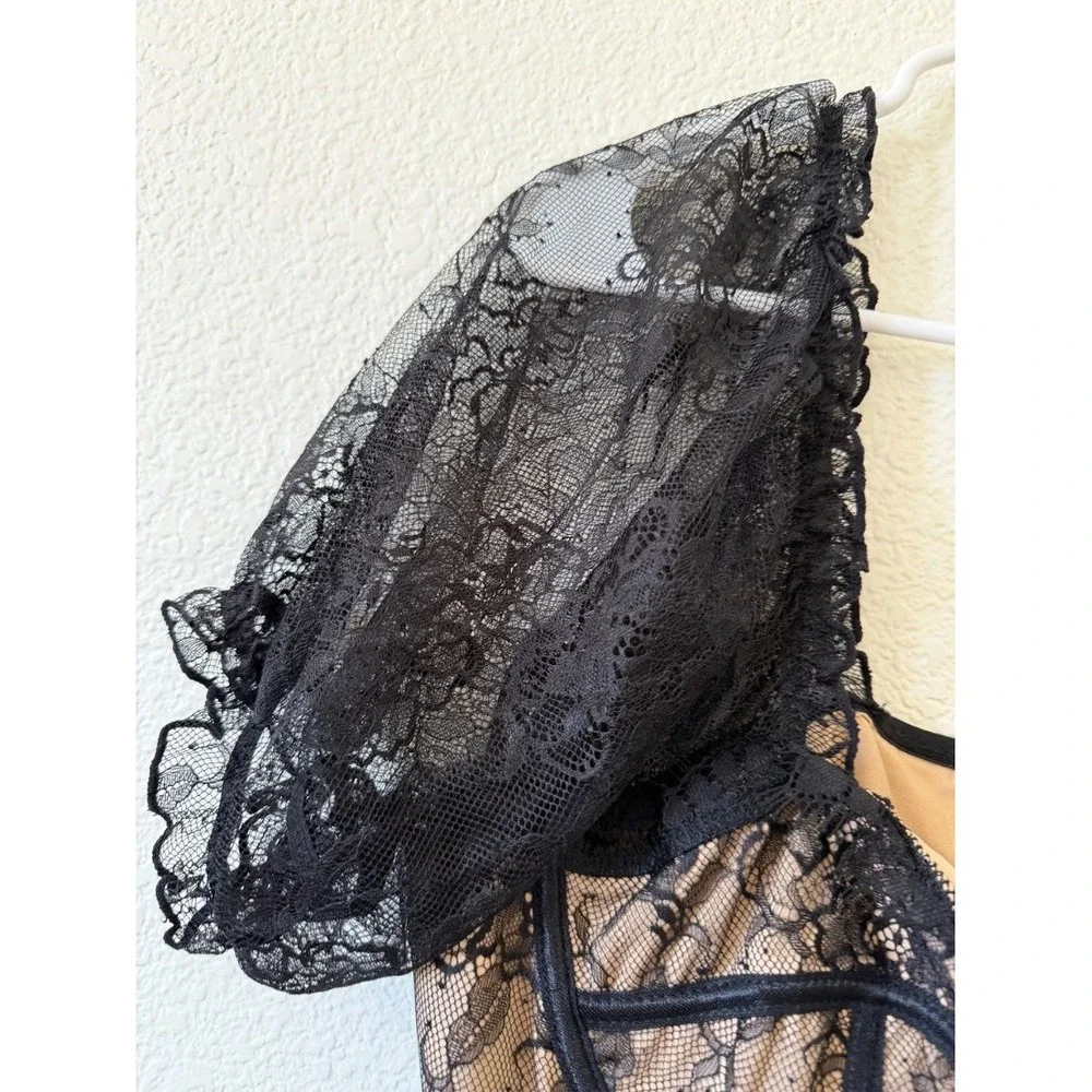 SHEIN Curve Plus Size Black Lace Corset Bustier Crop Top Puff Sleeve 1XL